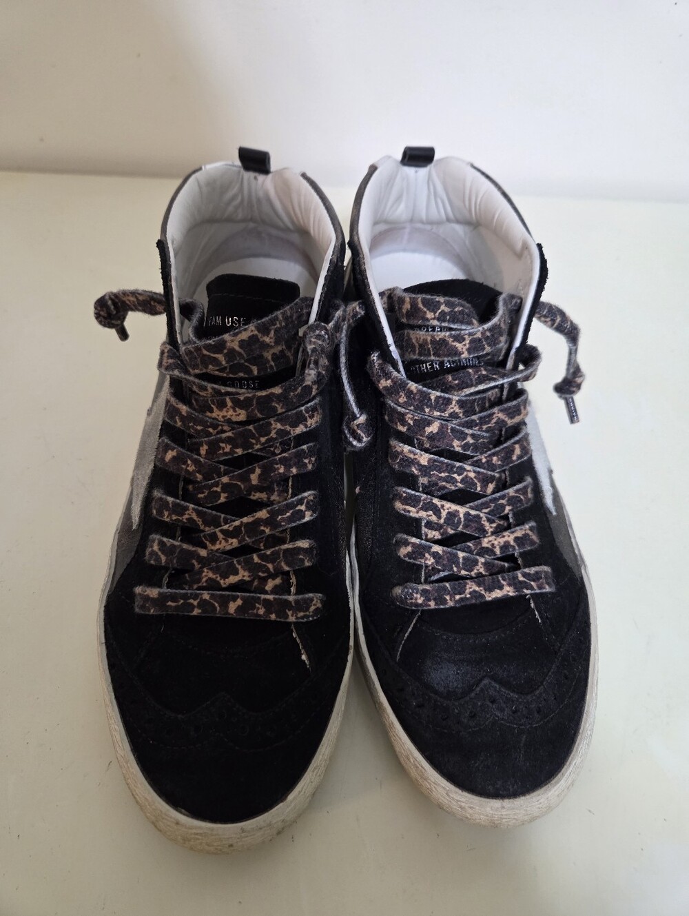 Golden Goose Women's MidStar Classic Black High-Top Sneakers With Cheetah Laces - Picture 5 of 11